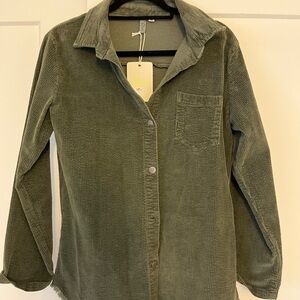 Olive Corduroy Button-Up Shirt